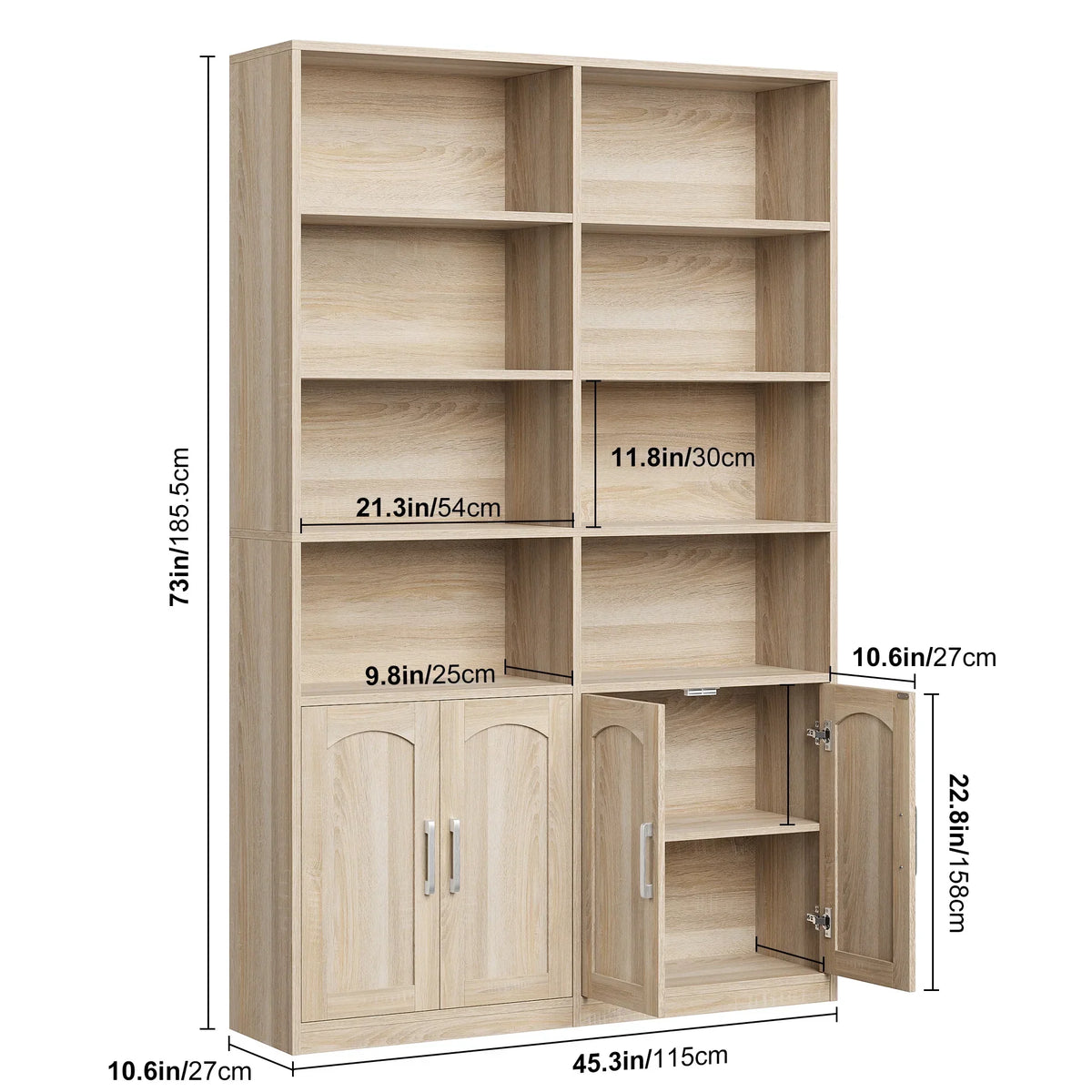 2026 NewHomfa 73" Tall Bookcases with Doors, 8 Cubes 6-Tier Double Row Bookshelf, White Bookcase for Living Room Home Office