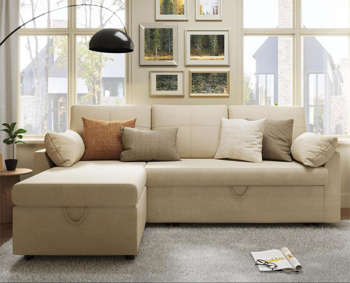 2026 NewVANACC Sofa Bed, Adult Sleeper Sofa with Storage Chaise, Pull Out Couch for Bed Room, Gray Chenille