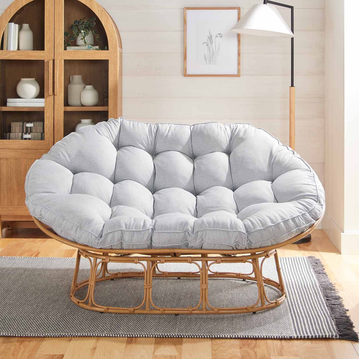 2026 NewBetter Homes & Gardens Double Papasan Accent Chair, Cream Boucle