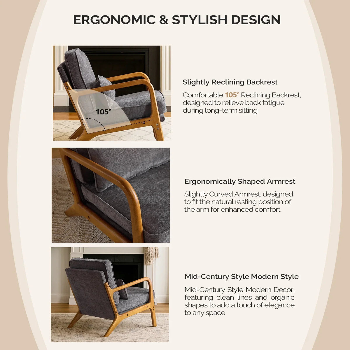 2026 NewKtaxon Accent Chair Corduroy Upholstered Armchair, Reading Club Chair with Pillow and Solid Wood Frame for Living Room Bedroom Furniture Off White