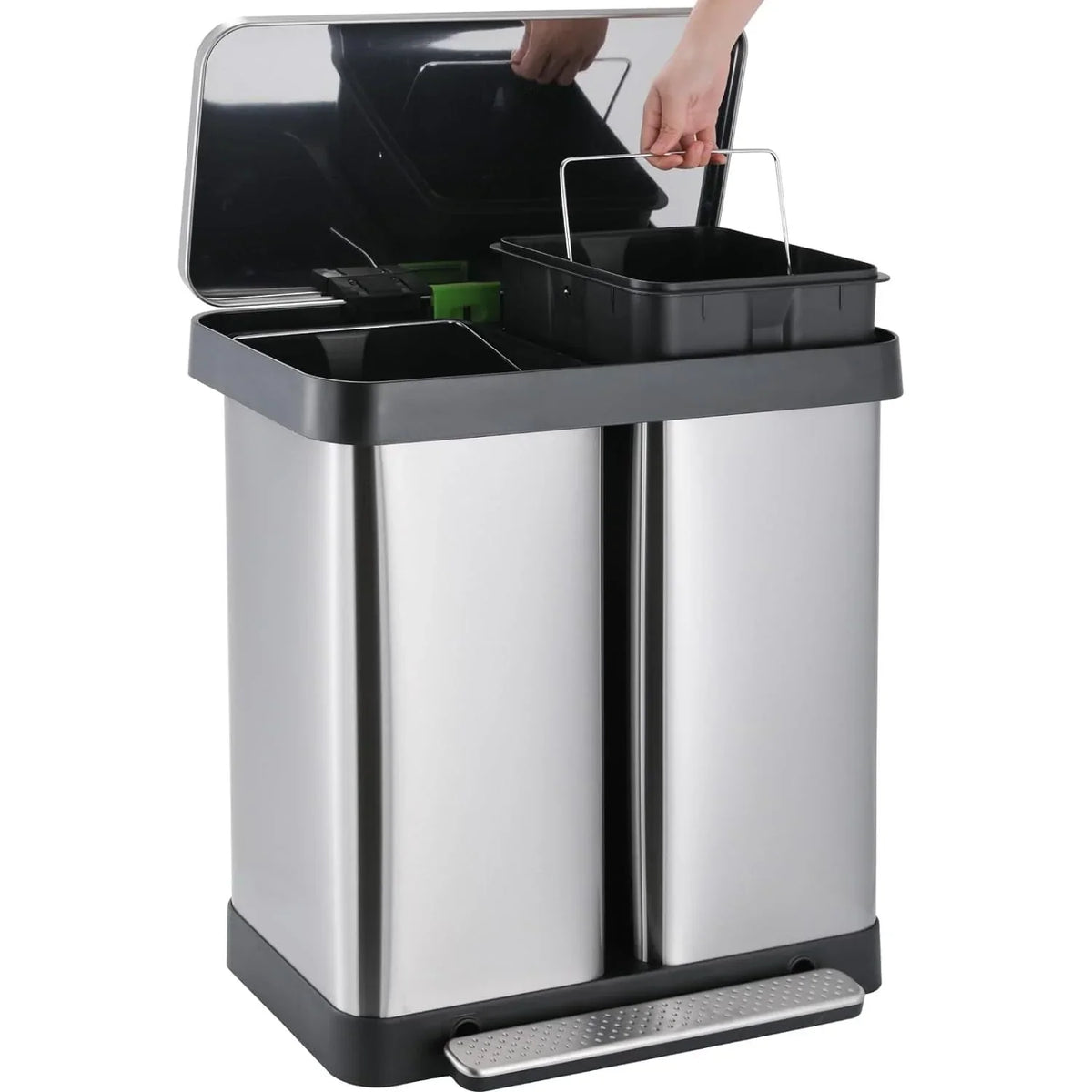 2026 NewArlopu 16 Gallon / 60L Dual Trash Can, Stainless Steel Kitchen Garbage Can with Soft-Close Lid, Home Office Classified Recycle Bin