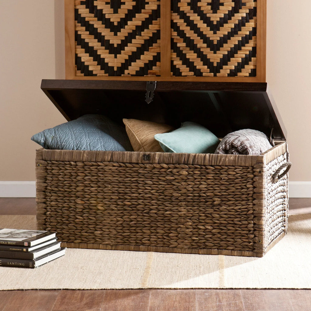 2026 NewSamford Water Hyacinth Storage Trunk, Blackwashed with Espresso