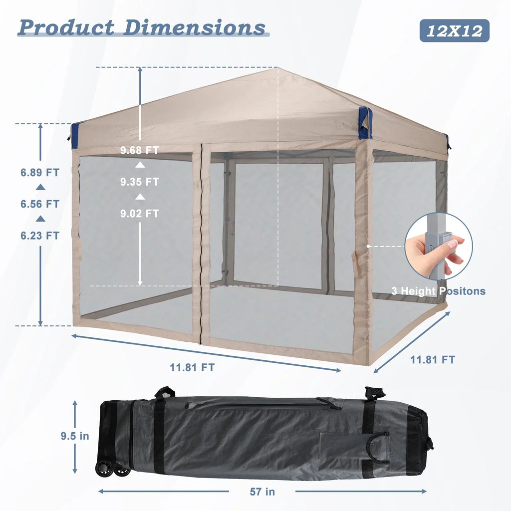 2026 NewAoodor 12'x12' Pop Up Canopy with Removable Mesh Sidewalls, Outdoor Portable Instant Shelter Tent-Black