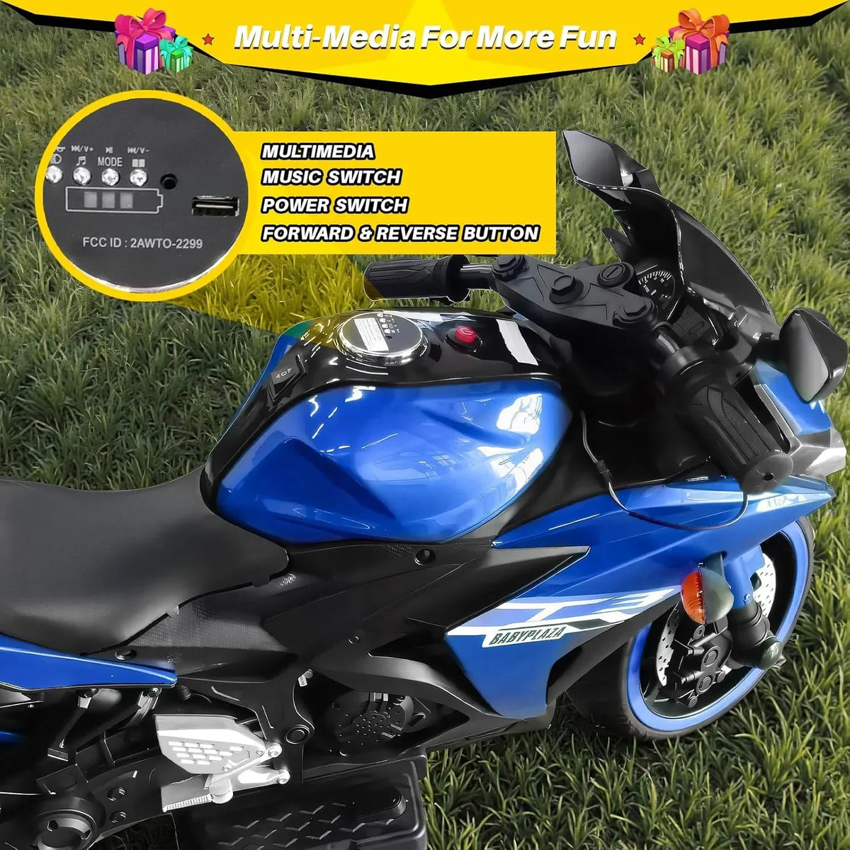 2026 New2 Seats Electric Dirt Bike Motorcycle for Kid 3-8, 12V Kids Motorcycle with Manual Throttle, Lighting Wheels, Music Function, Max Load 99LB (Blue)