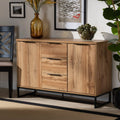 2026 NewBaxton Studio Reid Modern and Contemporary Industrial Oak Finished Wood and Black Metal 3-Drawer Sideboard Buffet