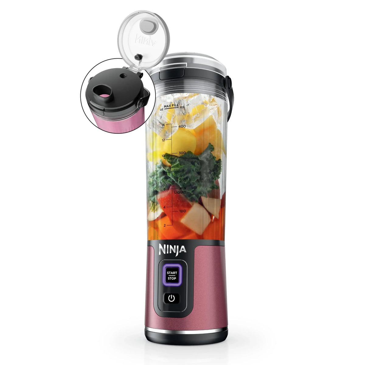 2026 NewNinja Blast Portable Blender, Cordless, 18oz. Vessel, Personal Blender for Shakes & Smoothies, BPA Free, Leakproof Lid & Sip Spout, USB-C Rechargeable, Dishwasher Safe Parts, Metallic Purple,