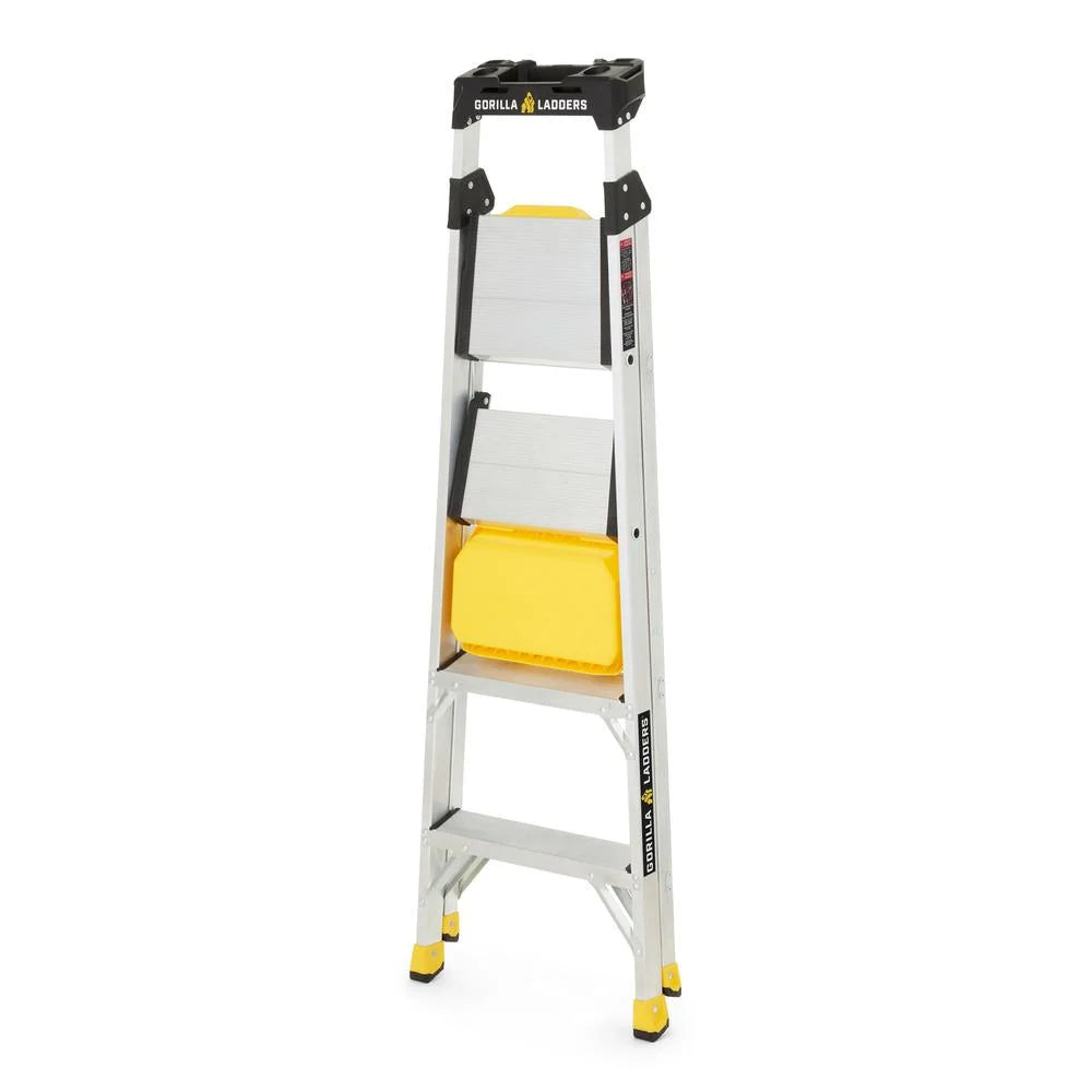 2026 NewGorilla Ladders Removable Dual Platform Heavy Duty Ladder With Project Bucket, 5.5 ft, Aluminum, Multicolor