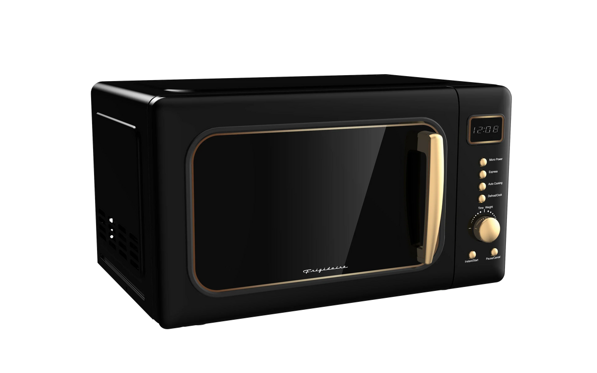 2026 NewFrigidaire 0.7 Cu. Ft. Retro Countertop Microwave Oven, Black and Gold