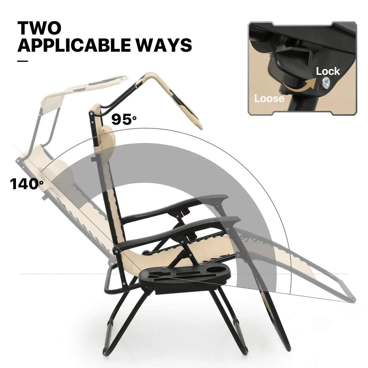 2026 NewMoNiBloom Zero Gravity Chairs Set of 2, Folding Outdoor Patio Beach Recliner with Canopy Shade & Headrest, Black