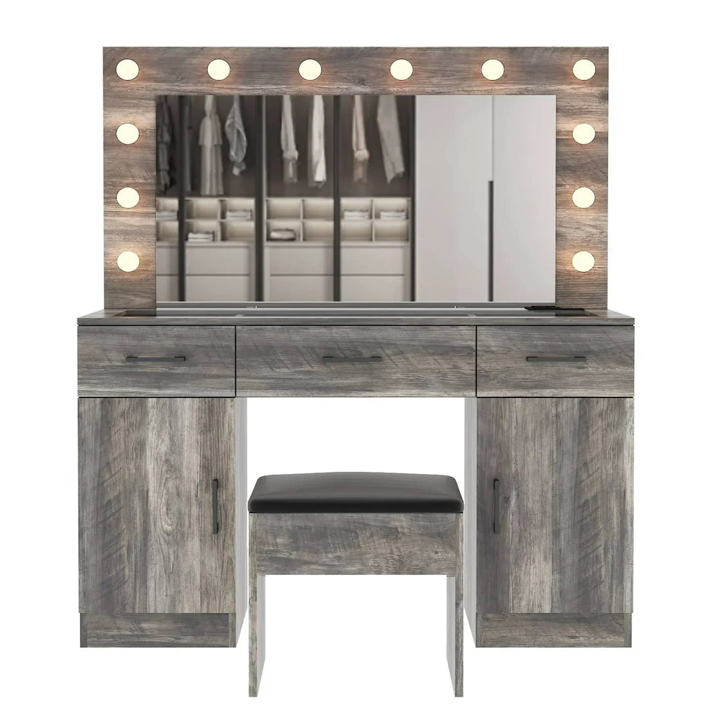 2026 NewKtaxon Large Makeup Vanity, Vanity Table Set w/ Visible Glass Top w/ Charging Station, White