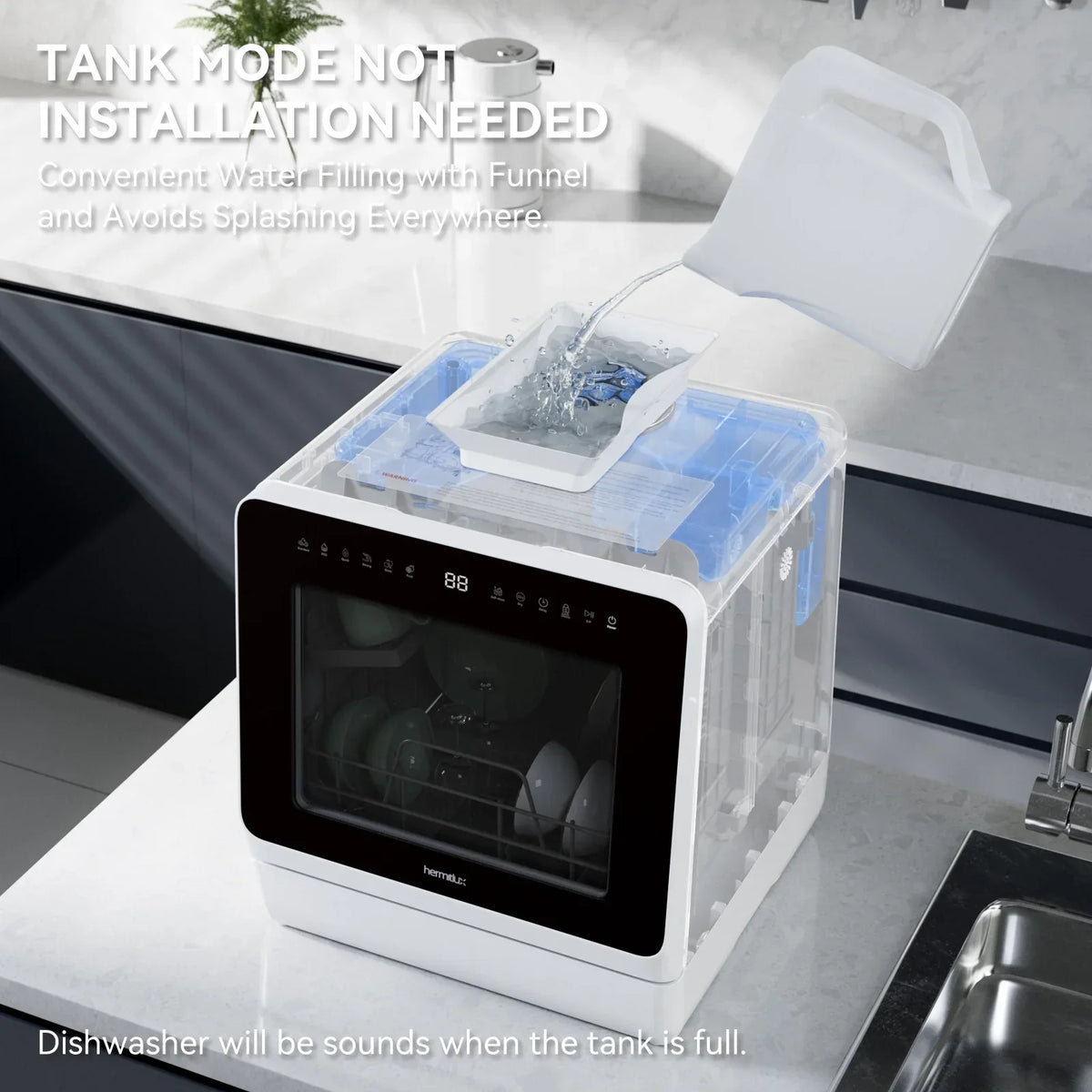 2026 NewHermitlux Portable Countertop Dishwasher, 5 Washing Programs, 5L Built-in Water Tank and Air-Dry Function, HMX-DW03