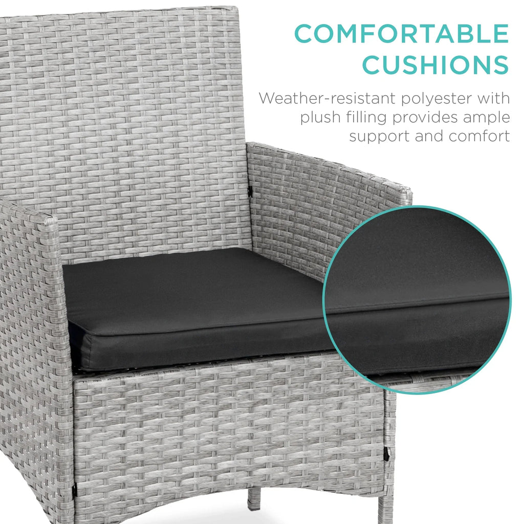 2026 NewBest Choice Products 3-Piece Outdoor Wicker Conversation Patio Bistro Set, w/ 2 Chairs, Table - Gray/Navy