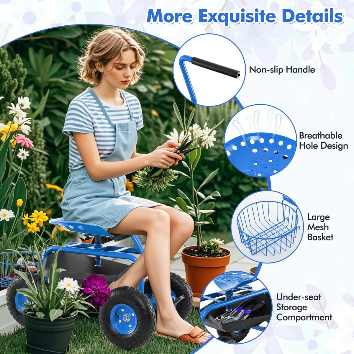 2026 NewCostway Garden Cart Rolling Work Seat for Planting with Extendable Handle Green