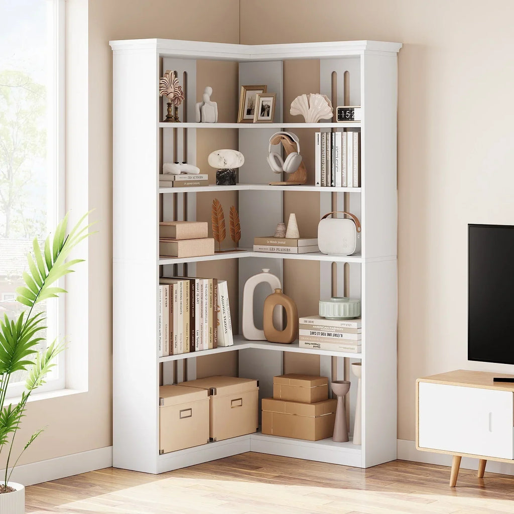 2026 NewEuKer 5 Tier Corner Bookcase, L-Shaped Bookshelf with Large Storage Capacity for Living Room, Bedroom, Office (Half Panel, Retro Brown)