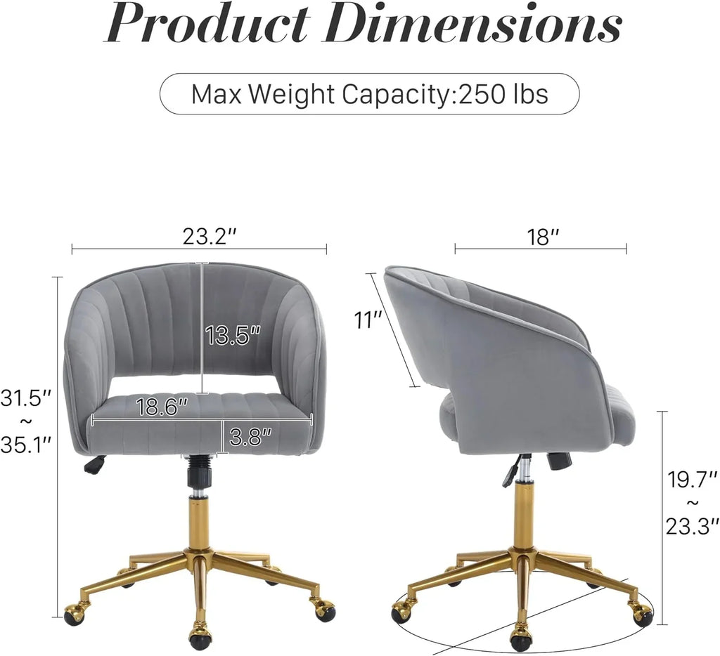 2026 NewHome Office Swivel Desk Chair, Modern Velvet Vanity Chair, Height Adjustable Armchair with Gold Base, Ergonomic Office Chair for Task Study Computer Room, Beige
