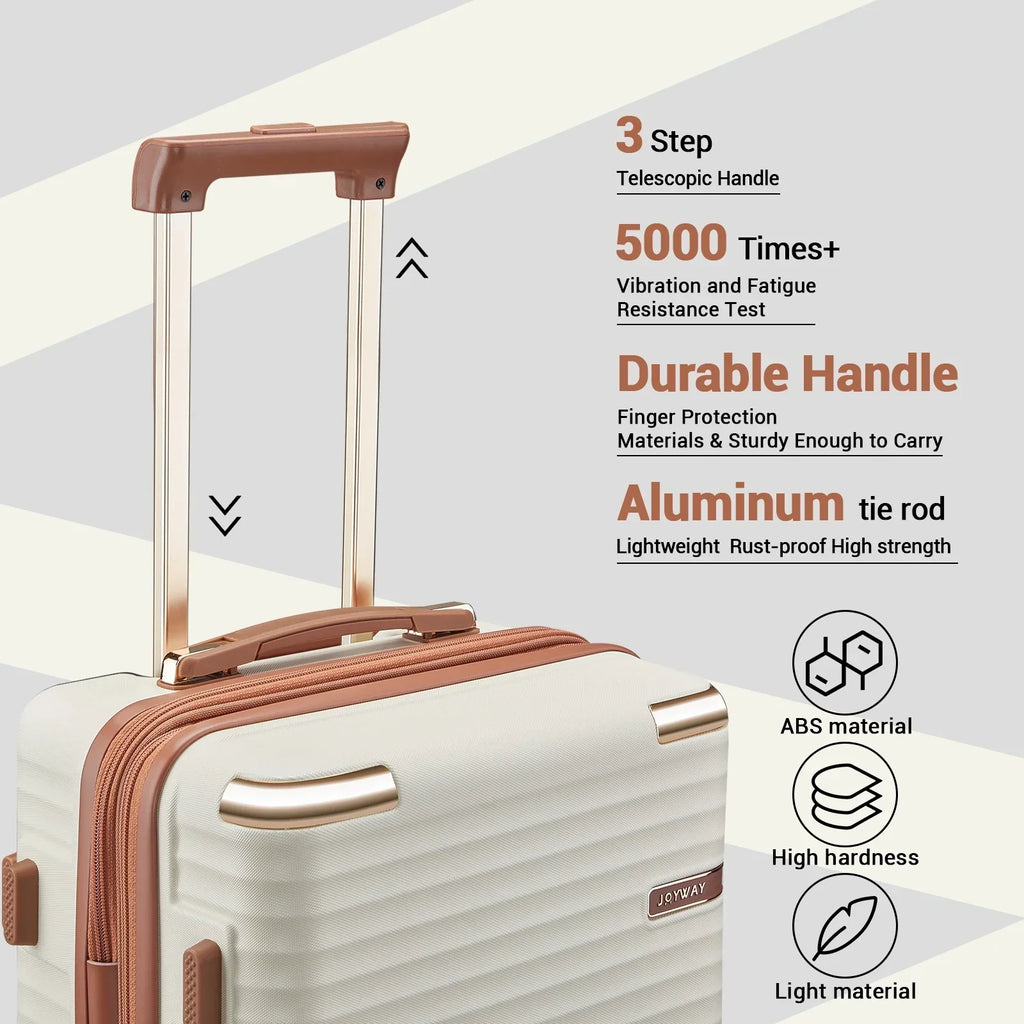 2026 NewJoyway 3-Piece Carry-On Luggage Set with Swivel TSA Lock and Leather Carry Bag