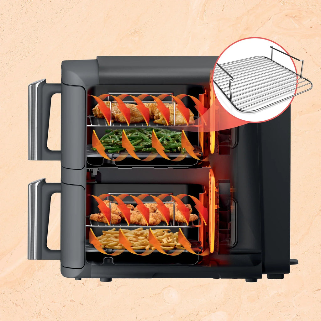 2026 NewNinja DoubleStack XL 2-Basket Air Fryer, DoubleStack Technology Cooks 4 Foods at Once, Space Saving Design, 10 QT, 4-in-1, Smart Finish & Match Cook, SL400