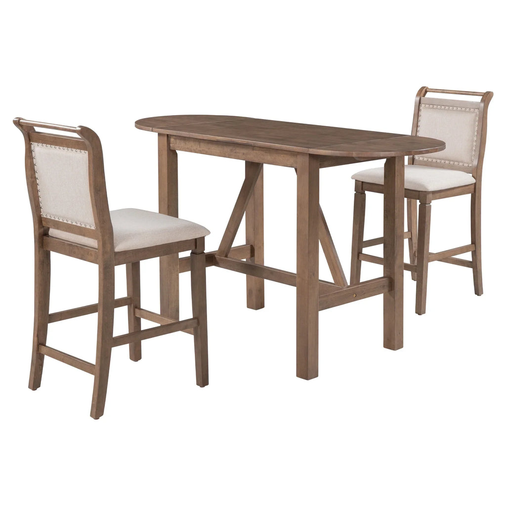 2026 NewHarper & Bright Designs 3 Piece Wood Folding Dining Table Set Drop Leaf Table with 2 Padded Counter Height Dining Chairs for Small Place, Brown