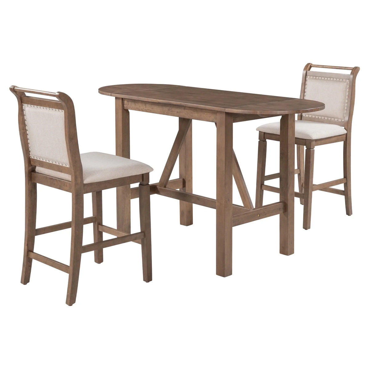 2026 NewHarper & Bright Designs 3 Piece Wood Folding Dining Table Set Drop Leaf Table with 2 Padded Counter Height Dining Chairs for Small Place, Brown