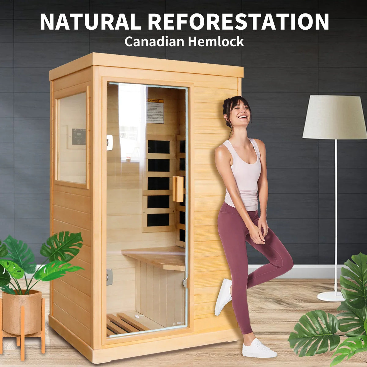 2026 NewOUTEXER 800W Far Infrared Sauna with Carbon Heaters, Canadian Hemlock Wood, Indoor Use