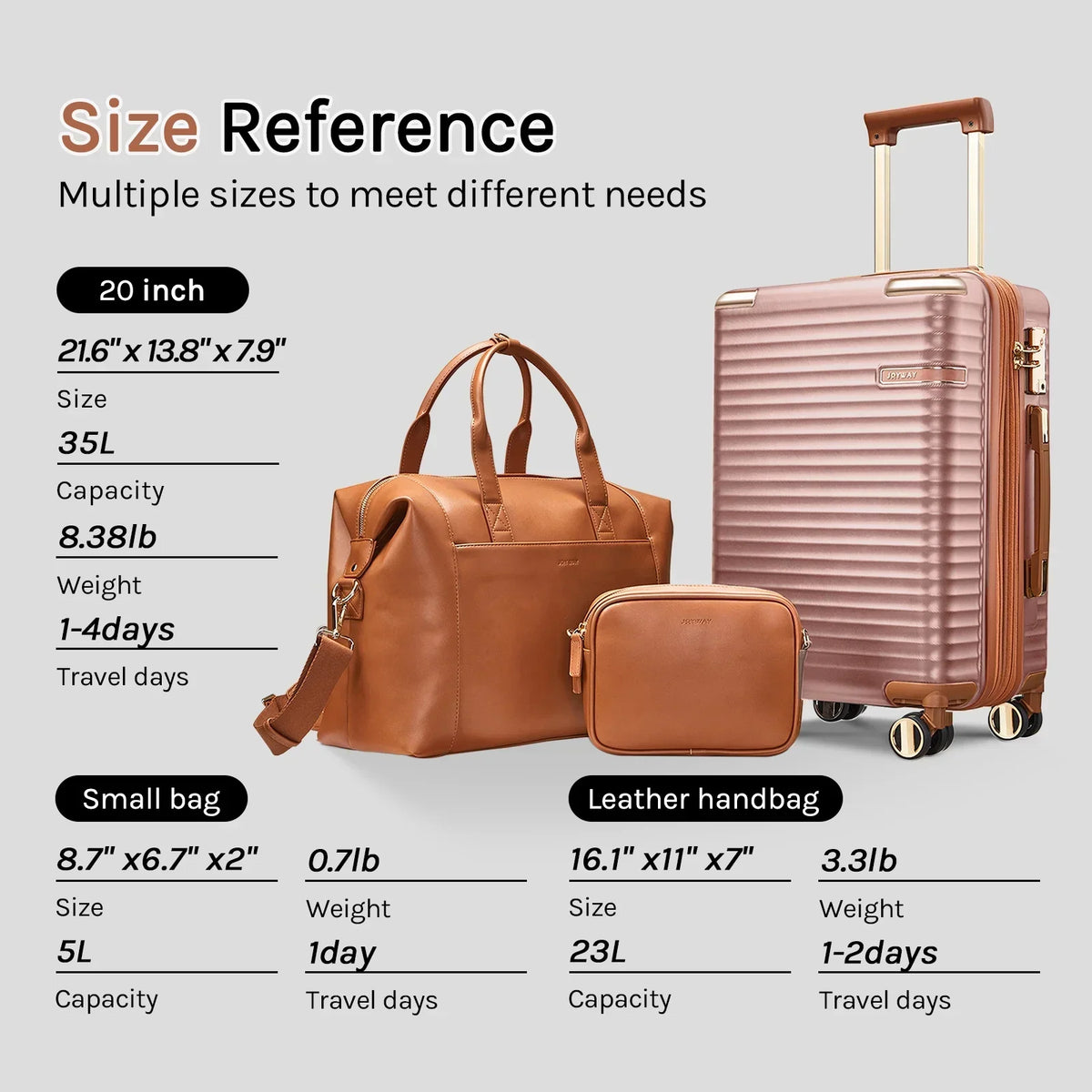 2026 NewJoyway 3-Piece Carry-On Luggage Set with Swivel TSA Lock and Leather Carry Bag