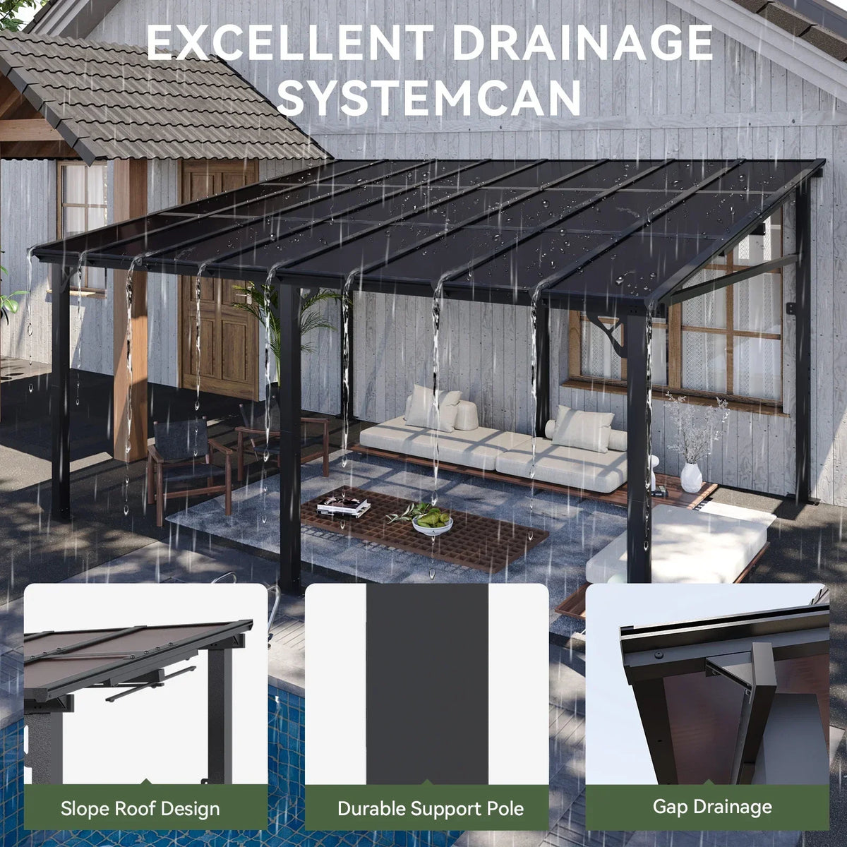 2026 NewAoxun 8' x 5' Gazebo for Patio, Gazebo Pergola with Sloped Roof, Grill Gazebo Large Wall-Mounted Heavy Duty Awnings, for Backyard, Deck, Patio