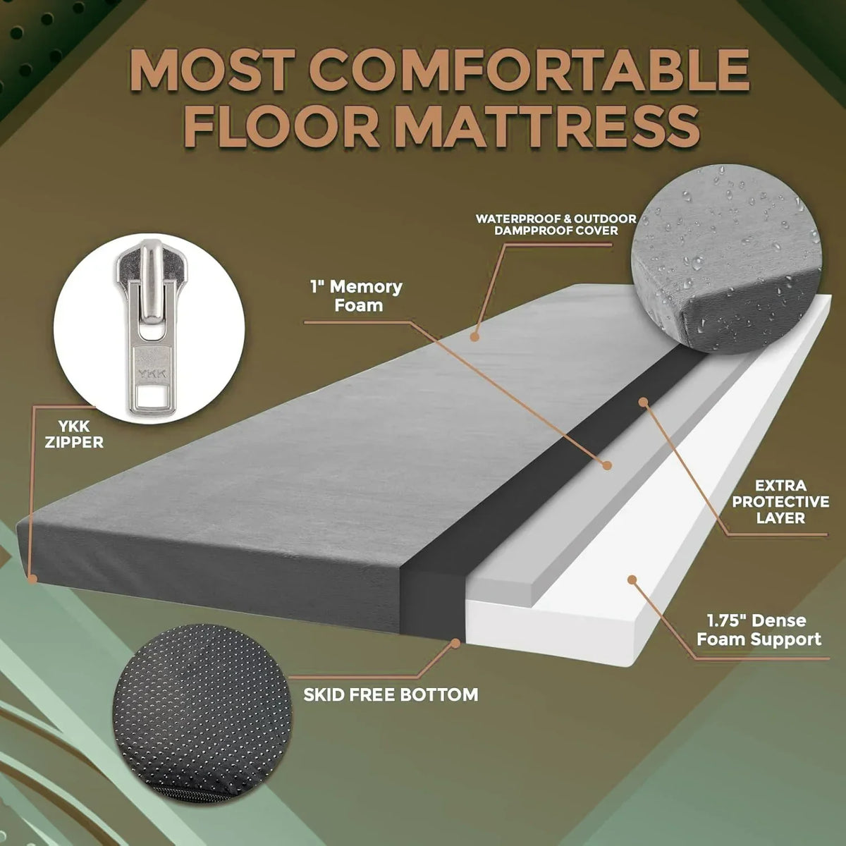 2026 New2 Inch Thick Memory Foam Camping Mattress Sleeping Pad, Car|Tent|Cot, Glamping Portable Floor Mat Roll Up Futon Mattress