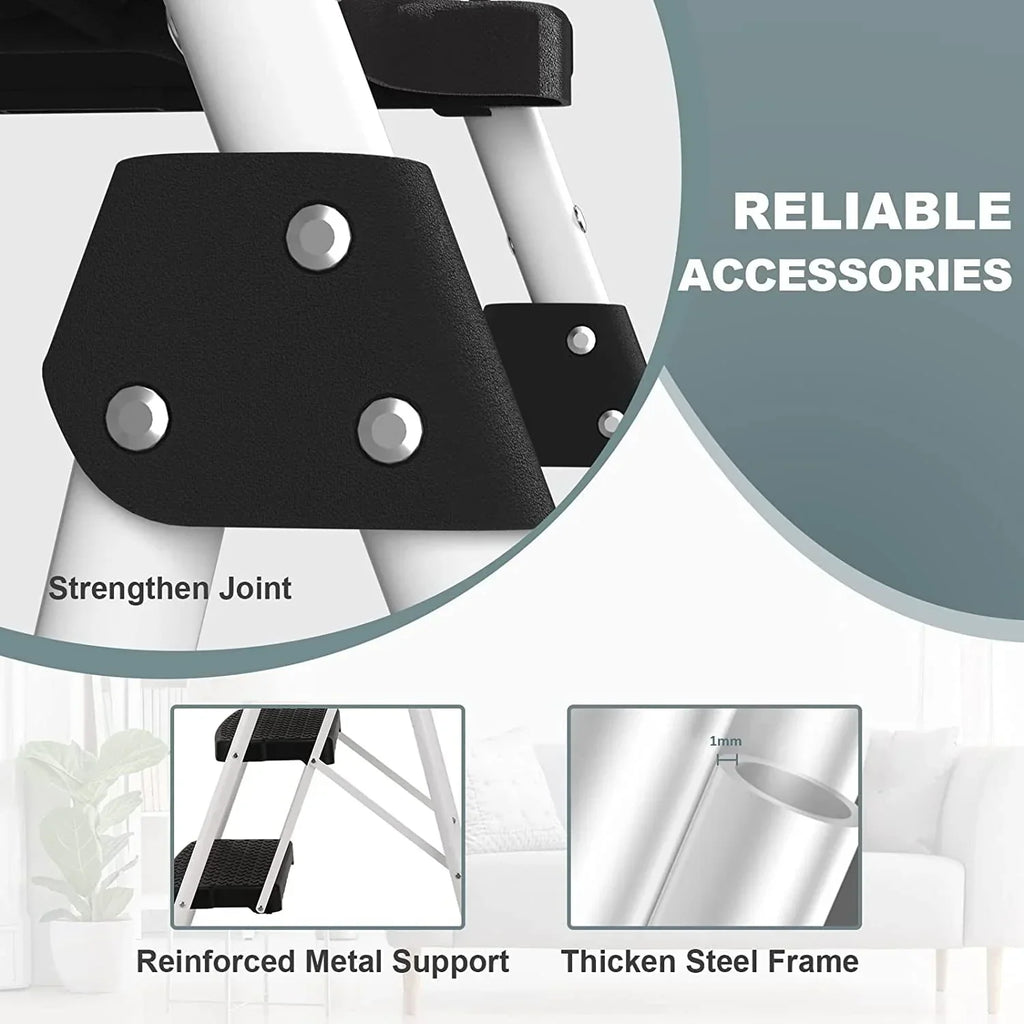 2026 NewHBTower Folding 5-Step Ladder, 330lbs, with Handrails and Tool Tray and Anti-Slip Pedal, White