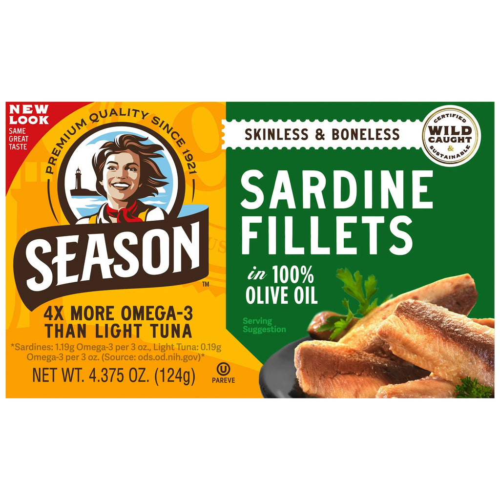2026 NewSeason Sardine Fillets In 100% Olive Oil, Wild Caught, Skinless & Boneless, 4.375 oz, 6-Count