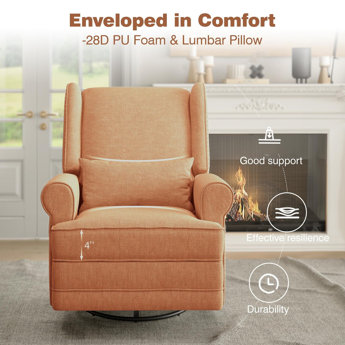 2026 NewRoyalcraft Swivel Nursery Glider Recliner, Comfy Upholstered Glider Chair with Lumbar Pillow and Footrest, Beige