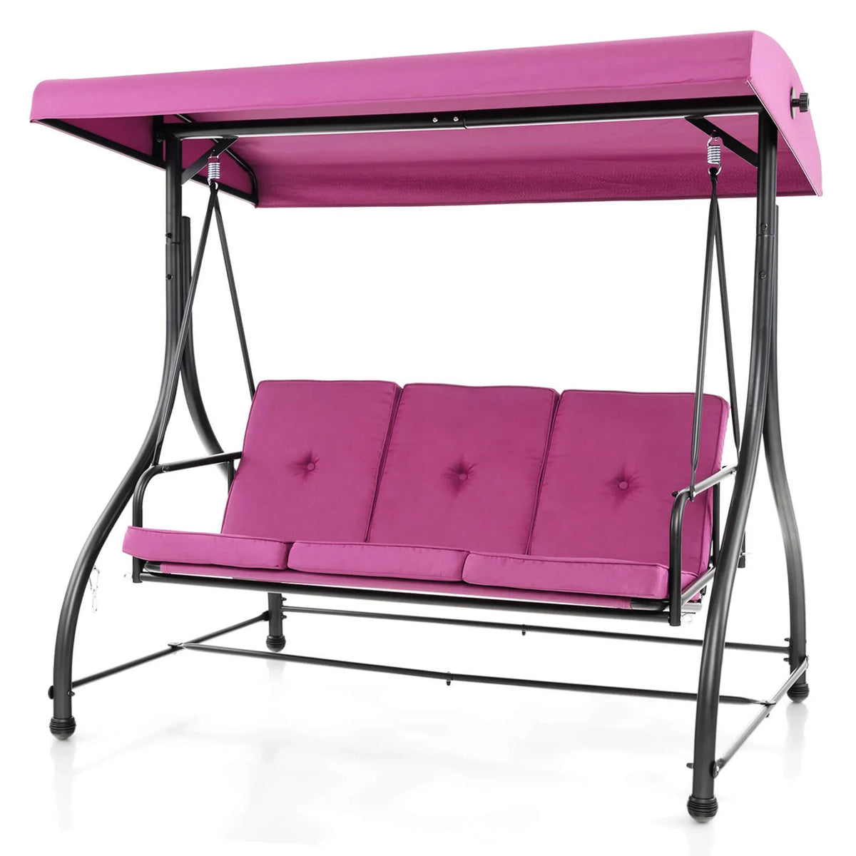 2026 NewCostway 3-Seat Outdoor Converting Patio Swing Glider Adjustable Canopy Porch Swing Black