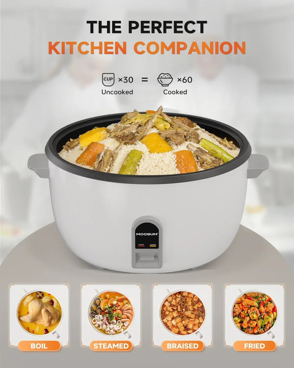 2026 NewMOOSUM Commercial Rice Cooker, Large Capacity 30-Cup (UnCooked), 60-Cup (Cooked) with One Touch Operation and 12-Hour Keep Warm,Easy to Use and clean,1600W