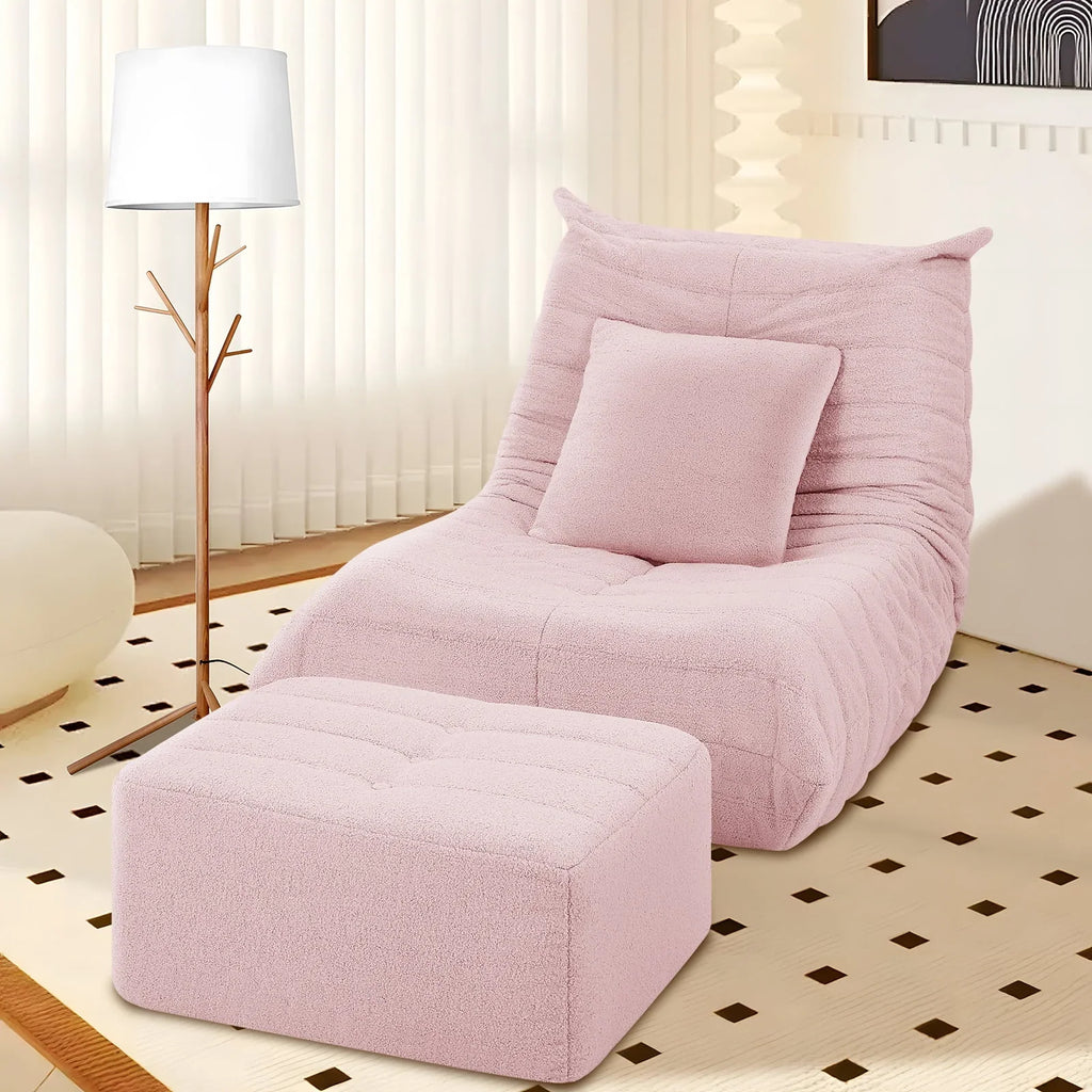 2026 NewVFD Bean Bag Chairs for Adults, Beanbag Chair with Ottoman Lounge Sofa Memory Foam Comfy Reading Chair for Bedroom & Living Room, Lazy Floor Sofa Couch