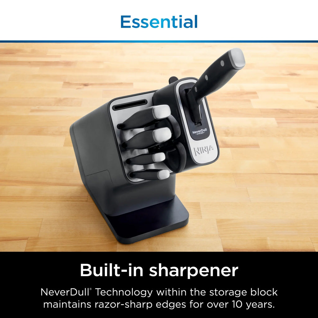 2026 NewNinja NeverDull 14-Piece Stainless Steel Essential Knife System with Built-in Sharpener, K12014 Black/Gray