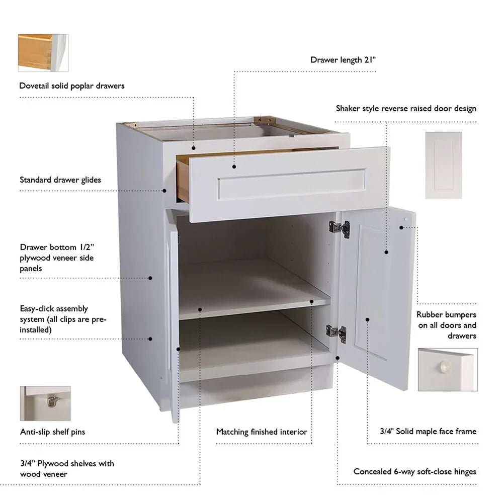 2026 NewDesign House Brookings Ready to Assemble Wood Shaker 2-Door and 2-Drawer Kitchen Base Cabinet (48 x 34.5 x 24), Sherwin Williams White