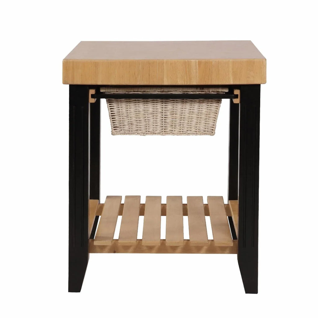 2026 NewKolton Square Kitchen Island, Black and Natural with Butcher Block Top