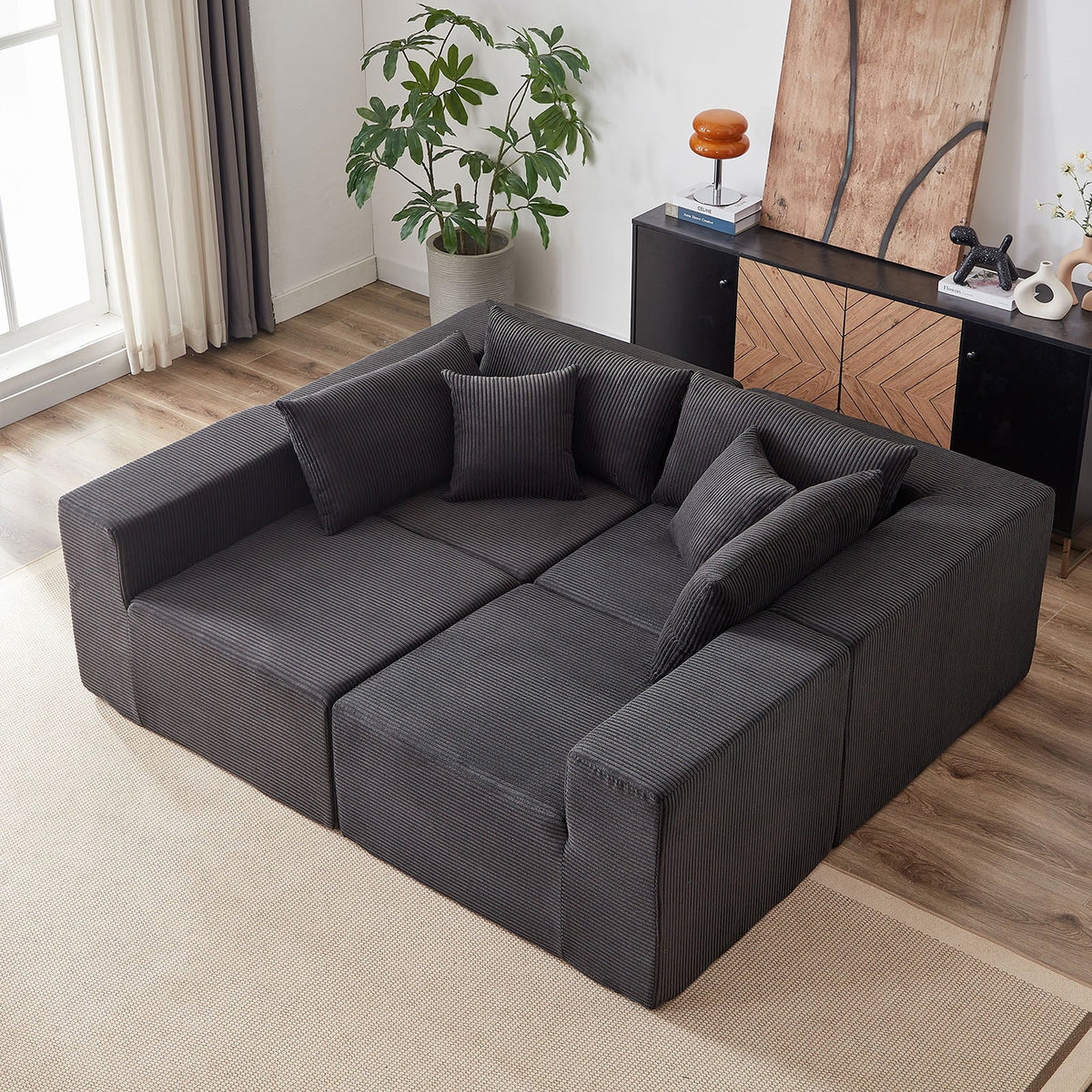 2026 New104-Inch Corduroy Modular L Shaped Sectional Sofa,Luxury Floor Couch Set,Upholstered Indoor Furniture,Foam-Filled Compressed Sofa for Living Room,Bedroom,4 PC Free Combination