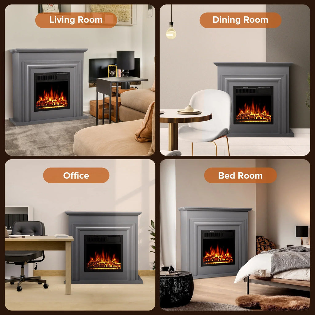 2026 NewKISSAIR Electric Fireplace Mantel Wooden Surround Firebox, Free Standing Fireplace, with Remote Control, Adjustable LED Flame, 750W/1500W -White