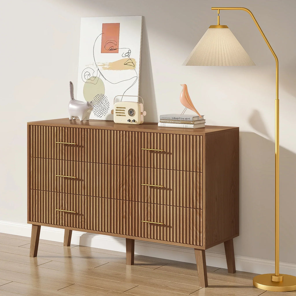 2026 NewFluted 6 Drawers Dresser, Wide Modern Chest of Drawers, 6 Drawer Double Dresser