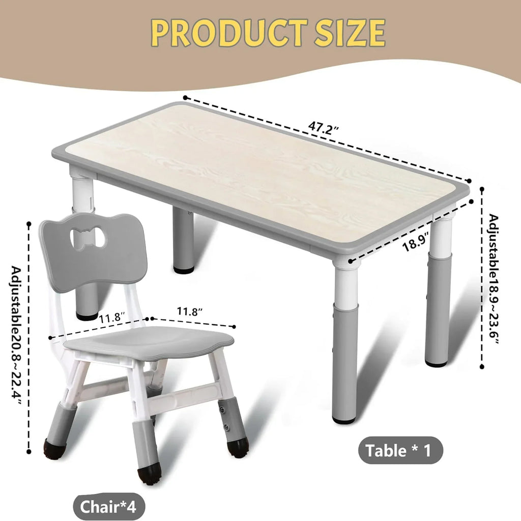 2026 NewTROPOW Kids Table and Chairs,Height Adjustable Toddler Table and 6 Chair,Multi-Activity Table with Graffiti Desktop Non-Slip Legs for Ages 2-10,Children Activity Table for Daycare,Classroom,Blue