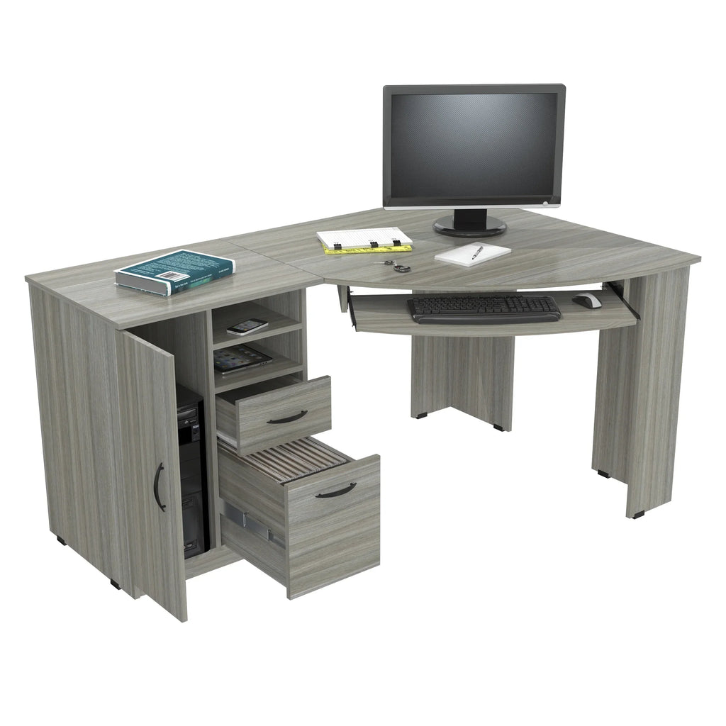 2026 NewInval Modern Corner Desk with 2 Drawers and Cabinet, Washed Oak