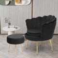 2026 NewMoNiBloom Set of 2 Velvet Tufted Accent Chair with Pillow and Stool, Upholstered Modern Single Sofa Side Chair with Padded Seat and Golden Metal Legs, Living Room Armchair, Black