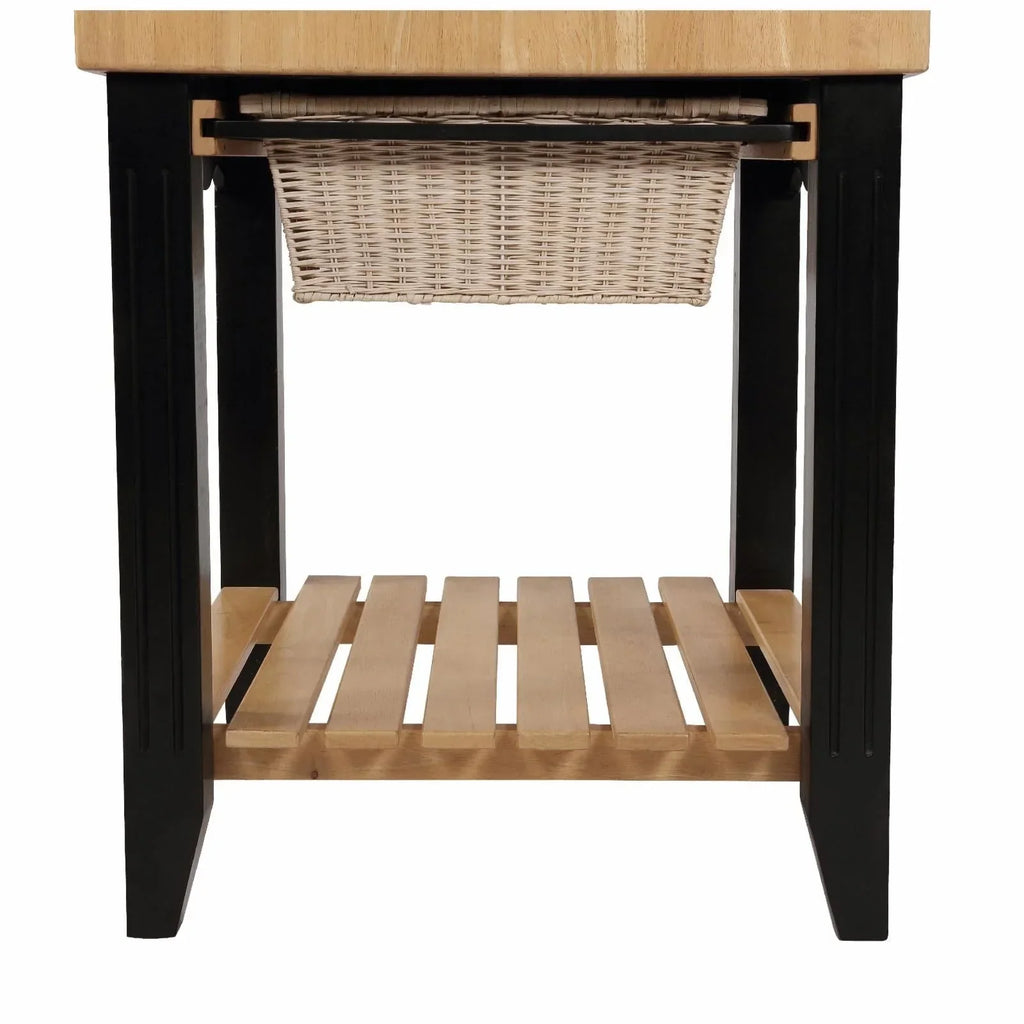 2026 NewKolton Square Kitchen Island, Black and Natural with Butcher Block Top