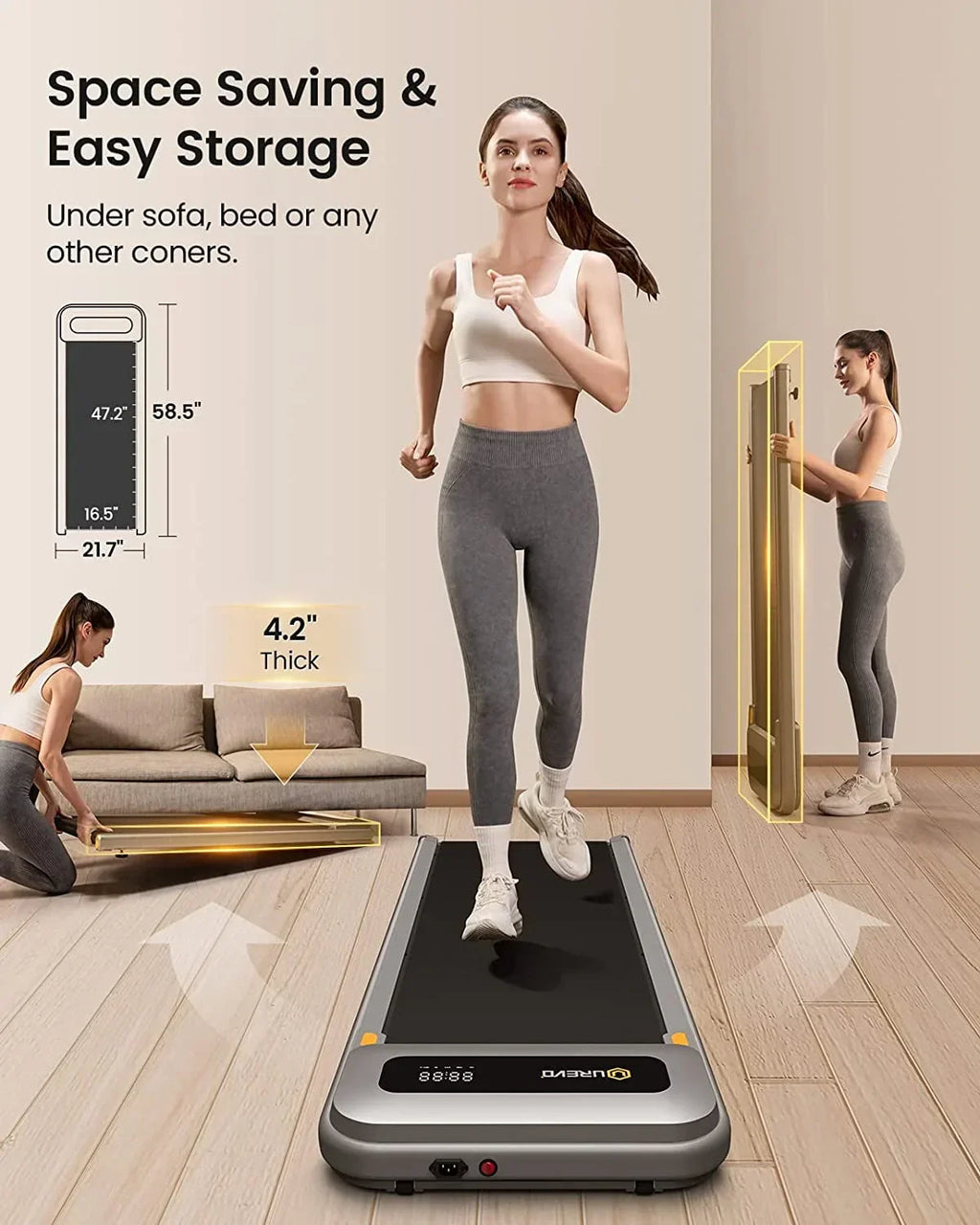 2026 NewUREVO Walking Pad Under Desks Treadmill, 2.25HP 265lb Capacity for Office Home with Remote Control