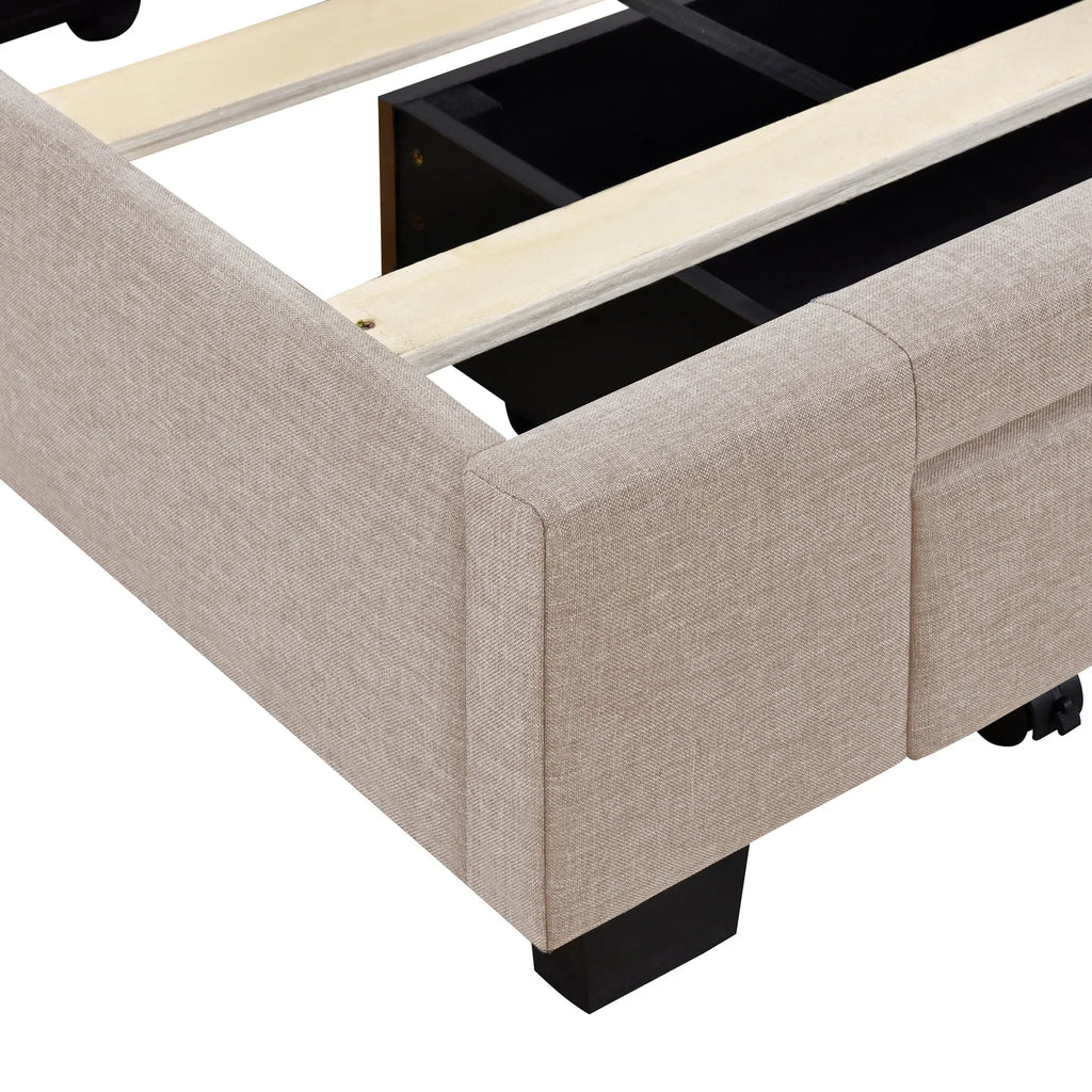 2026 NewSesslife Queen Bed Frame with Storage, New Upgraded Linen Upholstered Platform Bed with 3 Drawers, Queen Size Storage Bed with Headboard and Wooden Slats, No Box Spring Needed, Holds 500lbs, Beige