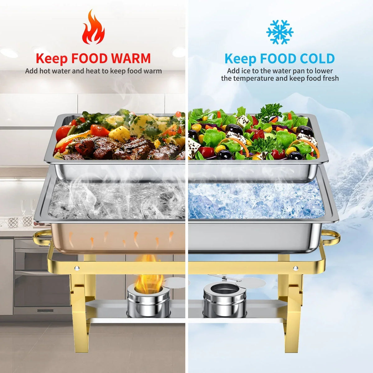 2026 NewChafing Dish Buffet Set 4 Pack: TINANA 8QT Stainless Steel Chafing Dishes for Buffet, Chafers and Buffet Warmers Sets for Parties, Events, Wedding, Camping, Dinner-Gold