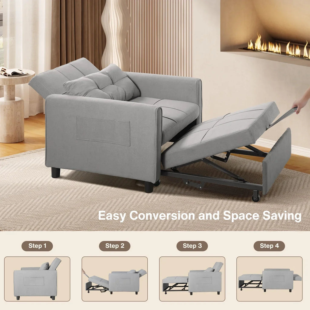 2026 NewSofa Bed, Lofka 3-in-1 Convertible Sleeper Sofa with Storage, Adjustable Backrest & Pull Out Function - Sleeper Chair for Small Space, Apartment, Dark Grey