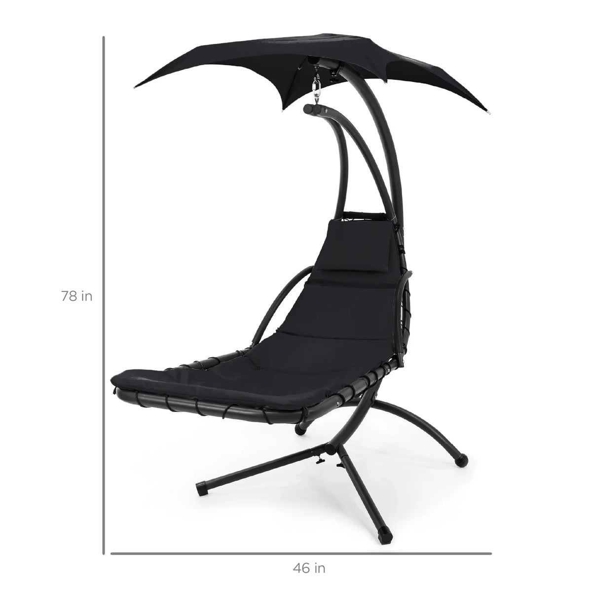2026 NewBest Choice Products Hanging Curved Chaise Lounge Chair Swing for Backyard, Patio w/ Pillow, Shade, Stand - Teal