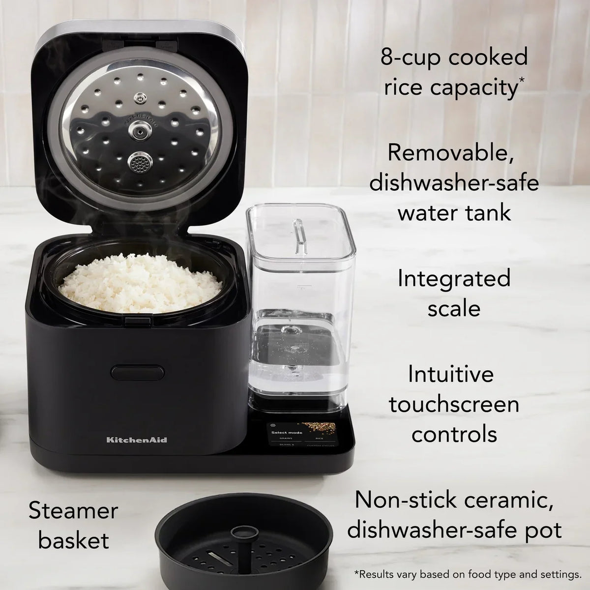 2026 NewKitchenAid Grain and Rice Cooker 8 Cup with Automatically Sensing Integrated Scale + Water Tank, KGC3155BM