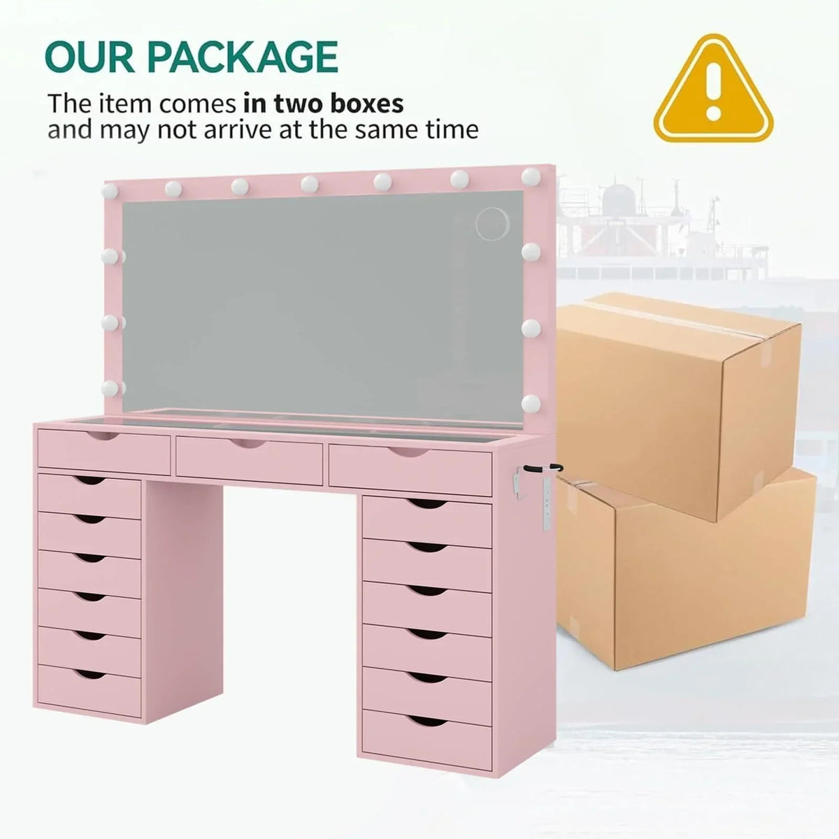 2026 NewYanosaku 15 Drawers Vanity Desk with Power Outlet, Makeup Table with Mirror and 13 LED Lights, 3 Color Lighting Modes, Brightness Adjustable, Glass Top Dressing Table, Vanity Set for Bedroom